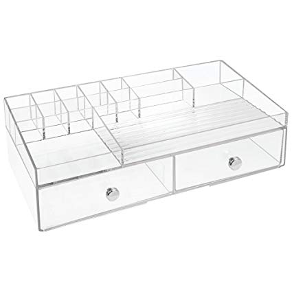 InterDesign 2 drawer Cosmetic Organizer for Vanity Cabinet To Hold Makeup, Beauty Products - Clear