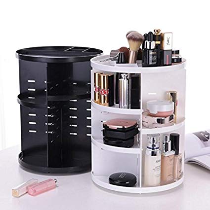 CoSmile Makeup Organizer Countertop 360 Degree Rotation Adjustable Multi-Function Cosmetic Storage Box,Compact and Large (White)