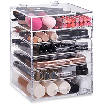 Beautify Large 6 Tier Clear Acrylic Cosmetic Makeup Cube Organizer with 5 Drawers,Upper...