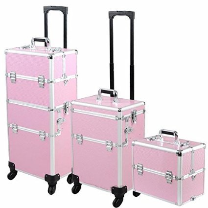 UNITECH 4-Wheel Rolling 2in1 Makeup Train Cosmetic Case Pink