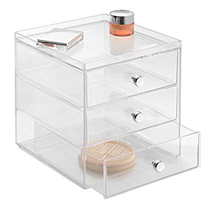 InterDesign Clarity Cosmetic Organizer for Vanity Cabinet to Hold Makeup, Beauty Products - 3 Drawer, Clear