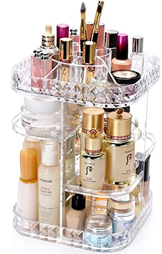 IEEK Acrylic Makeup Organizer 360 Degree Rotating makeup organizer And Adjustable Multi Function Cosmetic Jewelry Storage Box,Clear,10.6