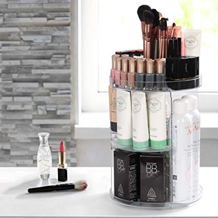 Acrylic Makeup Organizer, 360 Degree Rotating Large Capacity DIY Countertop Cosmetic Storage, Fits for Toner, Creams, Makeup Brushes, Lipsticks and More