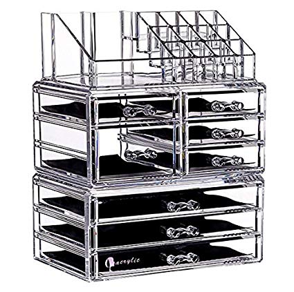 Cq acrylic 7 Tier Clear Acrylic Cosmetic Makeup Storage Cube Organizer with 8 Drawers. It Consists of 3 Separate Organizers, Each of Which can be Used Individually -9.5