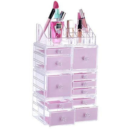 Younghoo 4 Tier Acrylic Jewelry and Cosmetic Storage Makeup Organizer Boxes Case with 11 Drawers, Create Your Own Specially Designed Makeup Counter –Stackable and Interchangeable- 9.5