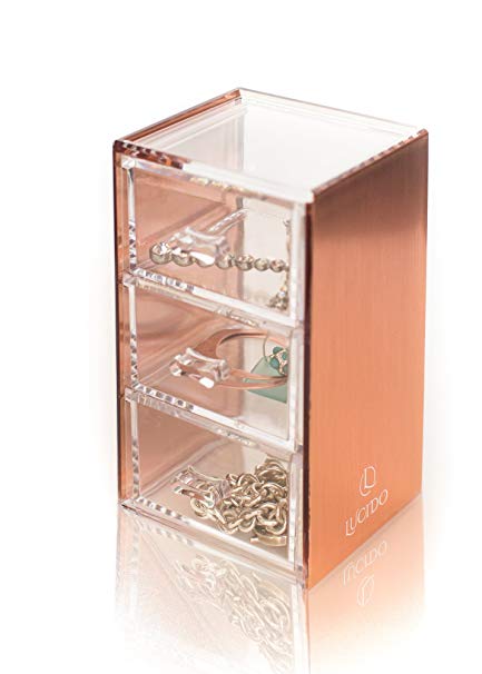 Rose Gold Acrylic Makeup, Jewelry, Stationary Holder, Organizer, 3 drawer, Compact by Lucido Cosmetics