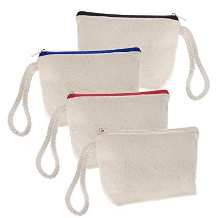 Aspire 12PCS Natural Canvas Wristlet Pouch, Cosmetics Bag with Bottom - Mixed Zipper