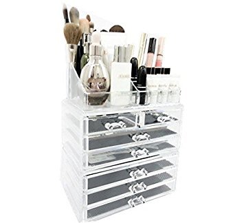 Unique Home Acrylic Jewelry & Cosmetic Storage Makeup Organizer (Large, Clear)