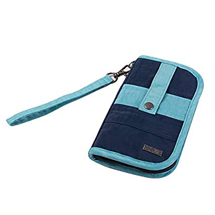 Cellphone Wallet, GOX Premium Large Washed Nylon Multi-use Waterproof Portable with Clasp Srap Buckle Closure Cellphone Wallet / Bag / Pouch / with Card Holder Slot / Money pocket (Large Size, Blue)