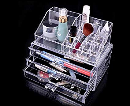 Makeup Cosmetics Organizer Clear Acrylic Drawers Grids Display Box Storage