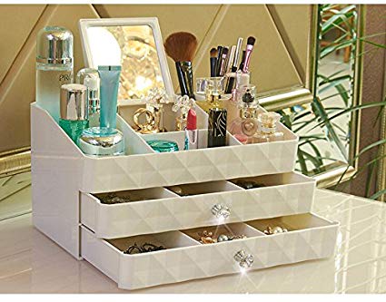 Makeup Organizer，Unique Cosmetic Makeup and Jewelry Storage Case Drawers Display Boxes with 8 Compartments Top (Large)