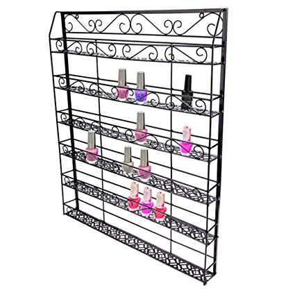 Wookrays Black Wire Metal Nail Polish Display Organizer Wall Rack Fit up To 120 Bottle EH