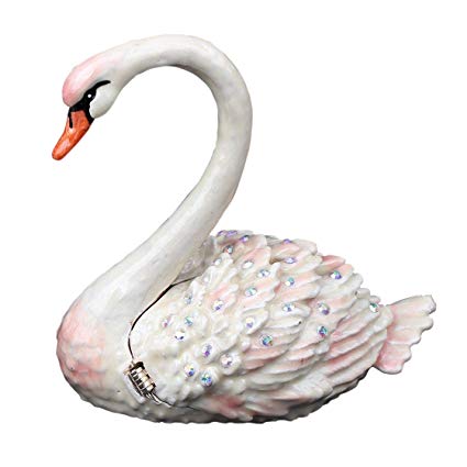 Czech Crystal Swan Trinket Vintage Swans Gift Crafts Jewelry Box