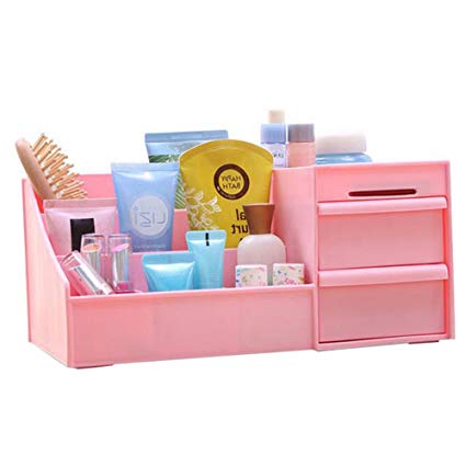 XHSP Multifunctional Makeup Storage Organizers Plastic Drawer Desk Organizers Receiving Case Pink