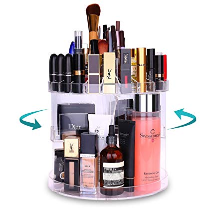 Makeup Organizer Acrylic 360 Degree Rotating Cosmetic Storage Large Capacity Makeup Tools Holder for Countertop Fits Toner Creams Makeup Brushes Lipsticks and More by HOMEASY