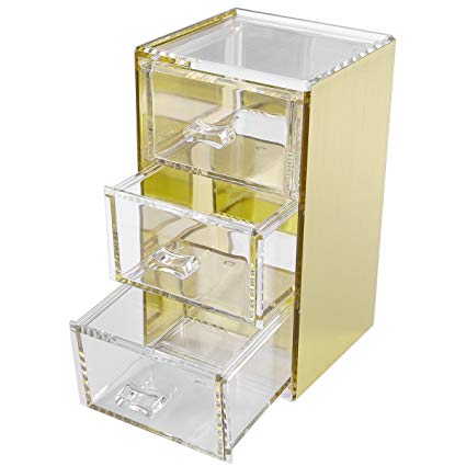 Anladia Premium Quality Rose Gold 3 Drawer Acrylic Makeup Jewelry Stationary Holder Organizer Box