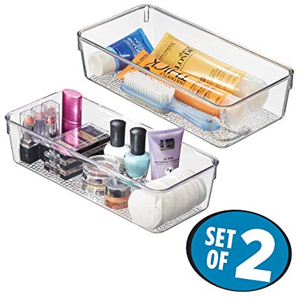 mDesign Cosmetic Organizer Deep Trays for Vanity Cabinet to Hold Makeup, Beauty Products - Set of 2, Clear