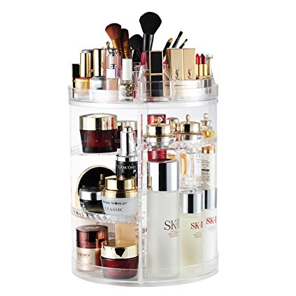 Makeup Organizer,360 Degree Rotating Adjustable Cosmetic Storage Display Case with 8 Layers Large Capacity, Fits Jewelry,Makeup Brushes, Lipsticks and More,Clear Transparent