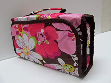 Hanging Cosmetic Organizer Makeup Bag with Silver Hook - Big Flowers