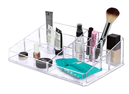 Internet’s Best Acrylic Cosmetic Makeup Organizer | Large Display with Multi Compartments for Lipstick, Bottles, Brushes & Jewelry | Clear Display Rack Holder