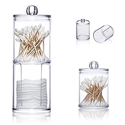 Cotton Pads Holder Vinmax Swabs Holder Clear Q-tips Cotton Pads Double Layer Round Box Bathroom Makeup Containers Organizers-Time Saving