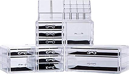 Cq acrylic Large 9 Tier Clear Acrylic Cosmetic Makeup Storage Cube Organizer with 11 Drawers. It Consists of 4 Separate Organizers, Each of Which Can be Used Individually -9.5