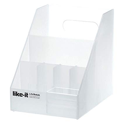 Like-It MX-9208 Desk/Cosmetic Organizer Mini with 3 Deviders and a Small Clear Tray, White