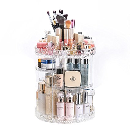 DreamGenius Makeup Organizer 360-Degree Rotating Adjustable Multi-Function Acrylic Cosmetic Storage