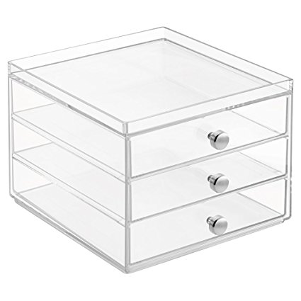 InterDesign Office Desk Organizer – Cabinet with 3 Slim Storage Drawers for Highlighters, Paper Clips, Scissors and Office Accessories, Clear