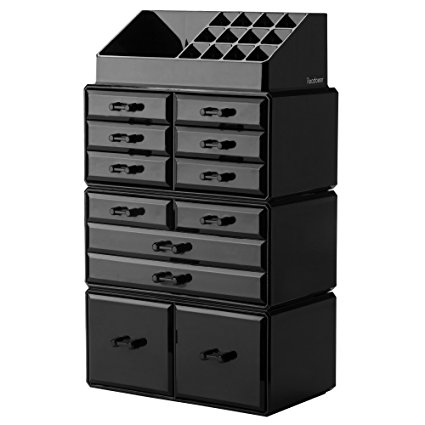 Readaeer Makeup Cosmetic Organizer Storage Drawers Display Boxes Case with 12 Drawers(Black)