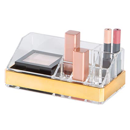 Clear Cosmetic Storage Organizer/Display Tray, 9 Compartments, With Gold Base