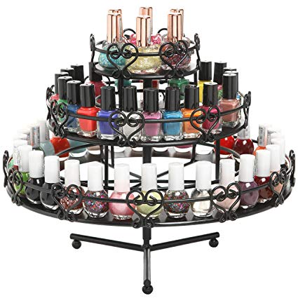 3-Tier Wedding Cake Heart Design Rotating Metal Nail Polish Display Stand Organizer Rack, Black - MyGift